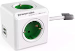 Allocacoc Extended PowerCube 4 Θέσεων με 2 USB και Καλώδιο 1.5m Πράσινο