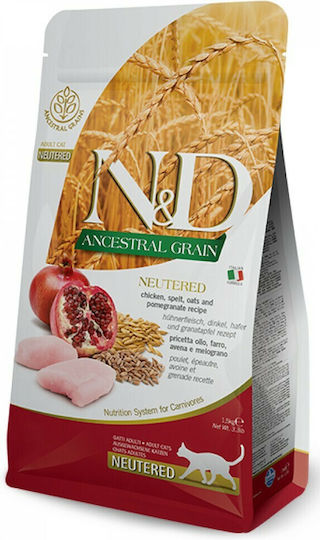 Farmina N&D Ancestral Grain Neutered Dry Food with Few Grains for Adult Sterilized Cats with Chicken / Pomegranate 0.3kg