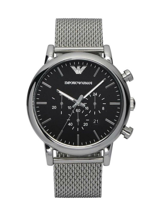 Emporio Armani Classic Herrenuhr 46mm Chronograph Batterie mit Silber Metallarmband