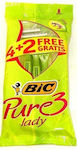 Bic Pure 3 Lady Ξυραφάκια Σώματος μιας Χρήσης με 3 Λεπίδες & Λιπαντική Ταινία Aloe Vera 6τμχ