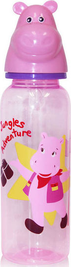Lorelli Plastic Baby Bottle Hippopotamus with Silicone Nipple for 0+, 0+ m, months Pink Hippo Pink 250ml