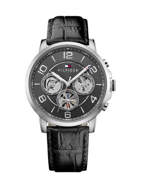 Tommy Hilfiger Keagan Мъжки Часовник 45mm Хронограф На Батерия с Черна Кожена Каишка