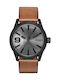 Diesel Watch Battery with Brown Leather Strap