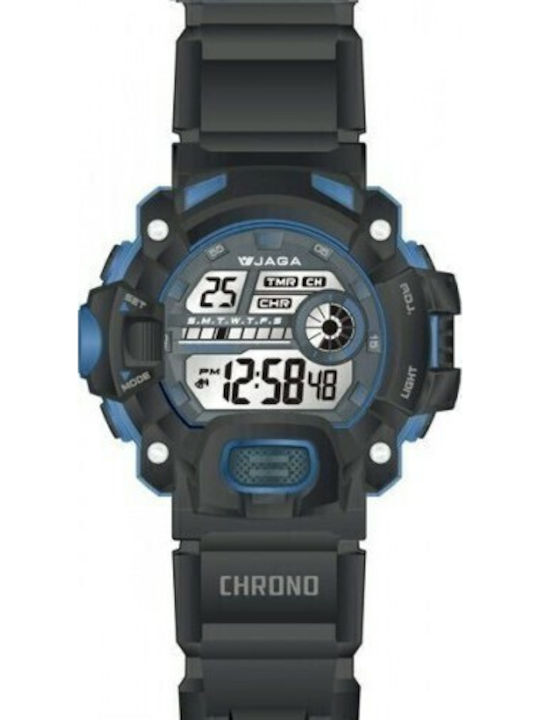 Jaga M1132 Black Digital Herrenuhr 51mm Batterie mit Schwarz Kautschukarmband