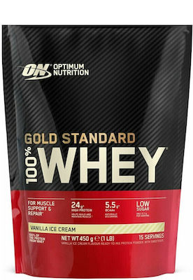 Optimum Nutrition Gold Standard 100% Whey Molkenprotein mit Geschmack Vanilleeis 450gr