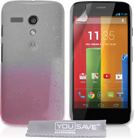 YouSave Accessories Raindrop Hard Case Baby Pink-Clear (Moto G) Задна корица Пластмаса Многоцветен