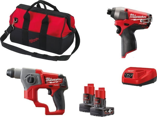 Milwaukee M12 CHCID-402B Set Impact Screwdriver & Hammer 12V with 2 4Ah Batteries and Case