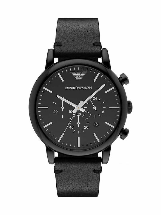 Luigi Herrenuhr 46mm Chronograph Batterie mit Schwarz Lederarmband