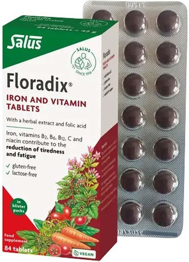 Salus Haus Floradix Tabletten Für Kinder mit Vitamin C Organisches Eisen Vitamine C & B-Komplex 84 Stücke