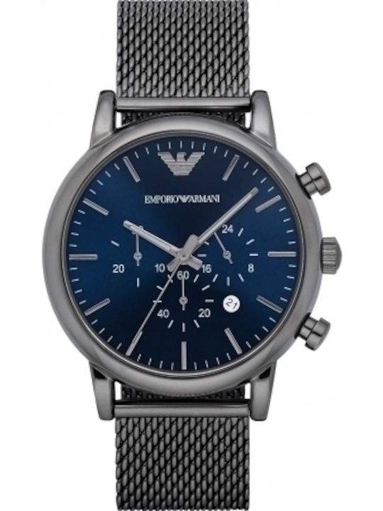 Emporio Armani Ανδρικό Ρολόι 46mm Χρονογράφος Μπαταρίας με Ασημί Μεταλλικό Μπρασελέ