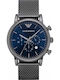 Emporio Armani Ανδρικό Ρολόι 46mm Χρονογράφος Μπαταρίας με Ασημί Μεταλλικό Μπρασελέ