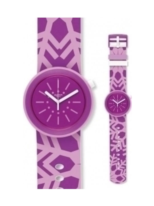 Swatch Flocpop Watch with Purple Rubber Strap