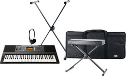 Yamaha Keyboard PSR-A350 Deluxe Bundle with 61 Dynamic Keys with Stand, Headphones and Stool Black