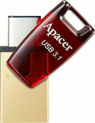 Apacer AH180 32GB USB 3.1 Stick με σύνδεση USB-A & USB-C Κόκκινο