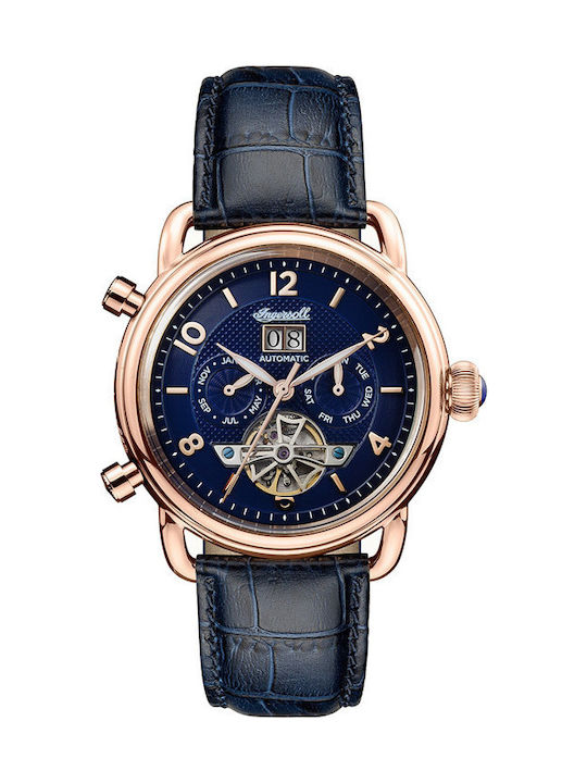 Ingersoll England Automatic Uhr Chronograph Automatisch mit Blau Lederarmband