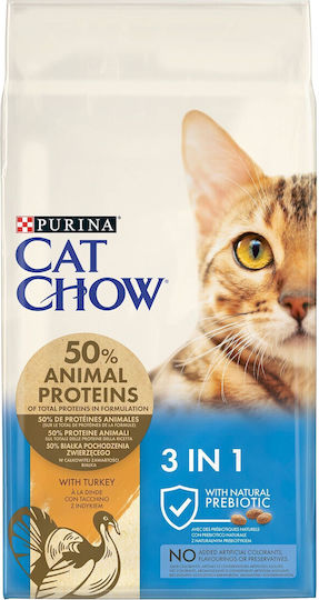 Cat Chow 3 in 1 Dry Food Gluten-Free for Adult Sterilized Cats with Turkey 15kg