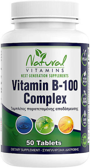 Natural Vitamins Vitamin B Complex Βιταμίνη για Ενέργεια, Ενίσχυση του Ανοσοποιητικού & το Νευρικό Σύστημα 100mg 50 ταμπλέτες