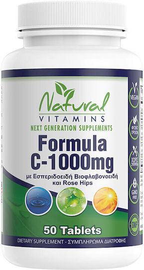 Natural Vitamins Vitamin C Vitamin for Immune System Boost, the Skin & Antioxidant Action 1000mg suitable for adults 50+ 50 Tablets