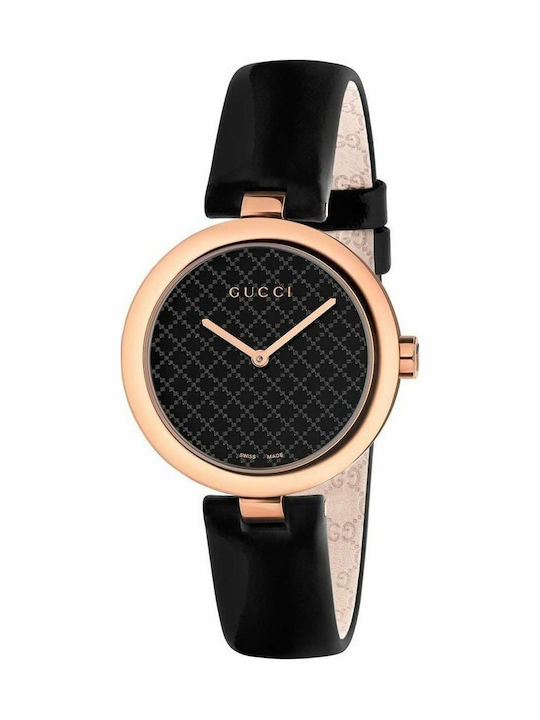 Gucci Diamatissima Medium Womens Watch 32mm Battery with Black Leather Strap