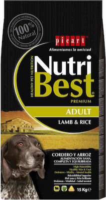 Picart NutriBest Premium Adult 15kg Hrană Uscată pentru Câini Adulți cu Orez și Miel