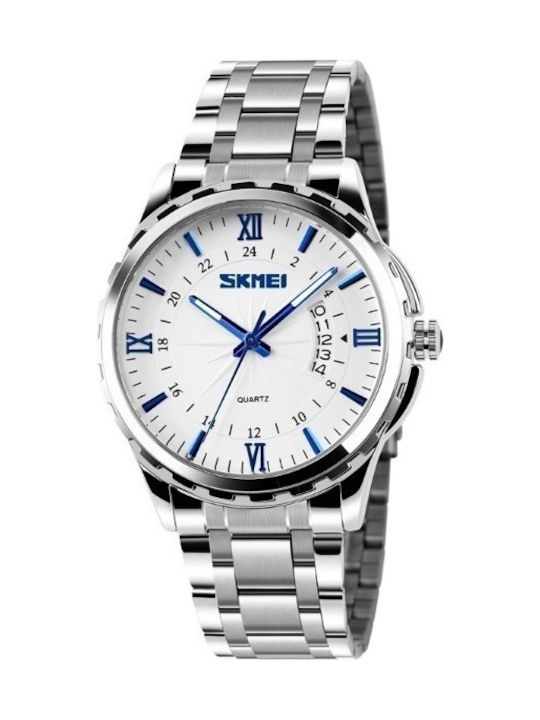 Skmei Silver - White - Blue Uhr Batterie mit Metallarmband Blue