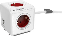 Allocacoc PowerCube 4 Θέσεων με 2 USB και Καλώδιο 1.5m Κόκκινο