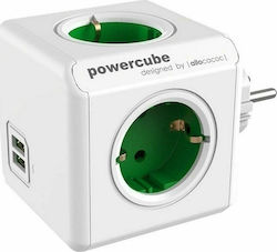 Allocacoc Original PowerCube 4 Θέσεων με 2 USB Χωρίς Καλώδιο Πράσινο