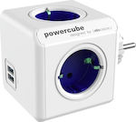 Allocacoc Original PowerCube 4 Θέσεων με 2 USB Χωρίς Καλώδιο Μπλε
