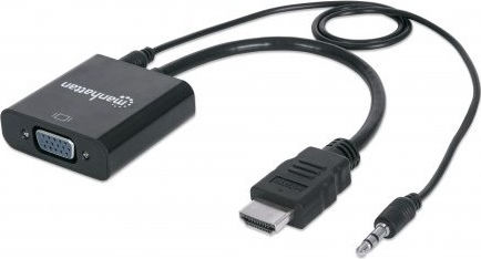 Manhattan HDMI to VGA Converter Конвертор 3.5mm / HDMI мъжки към VGA женски Черен 1бр