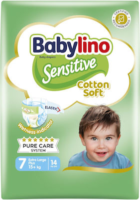 Babylino Scutece cu bandă adezivă Sensitive Cotton Soft Sensitive Nr. 7 pentru 15+ kgkg 14buc