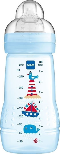 Mam Plastic Baby Bottle Easy Active with Silicone Teat for 2+ Months Blue Lighthouse-Whale - Blue 270ml