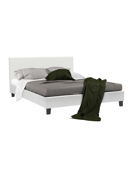 Nevil Κρεβάτι Διπλό Επενδυμένο με Δερματίνη Λευκό με Τάβλες για Στρώμα 150x200cm