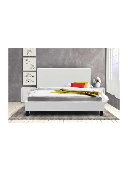 Nevil Bett Doppelbett Mit Kunstleder bezogen Weiß mit Latten für Matratze 150x200cm