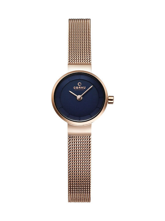 Obaku Watch Battery with Pink Gold Metal Bracelet V199LXVLMV