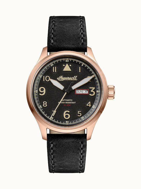 Ingersoll The Bateman Automatic Ανδρικό Ρολόι 45mm Αυτόματο με Μαύρο Δερμάτινο Λουράκι