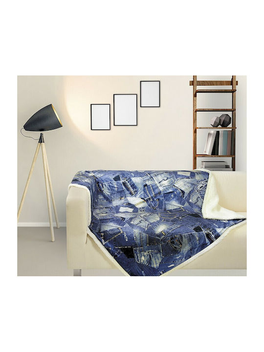Das Home Line 370 Κουβέρτα Sherpa Καναπέ 130x160εκ. Μπλε