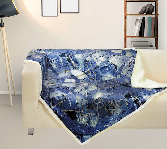 Das Home Sherpa Blanket Sofa 130x160cm Blue