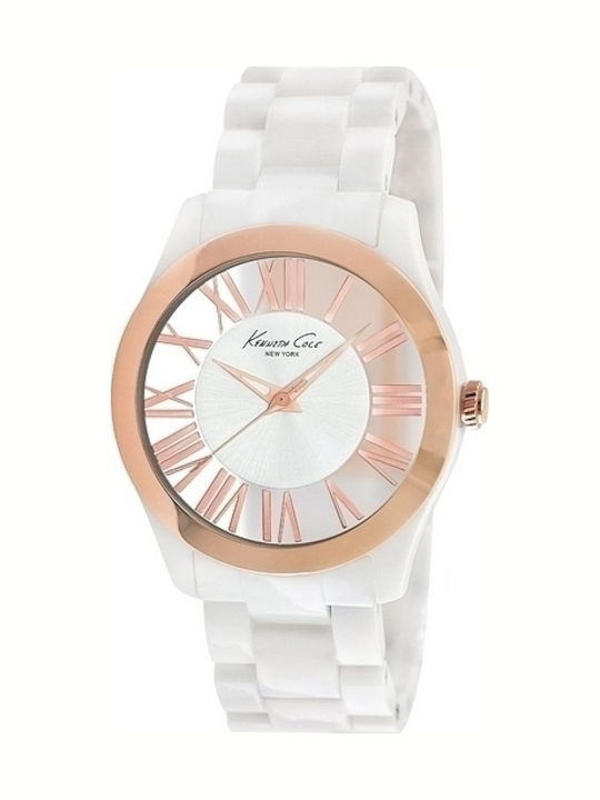 Kenneth Cole Γυναικείο Ρολόι 37mm Μπαταρίας με Λευκό Μεταλλικό Μπρασελέ