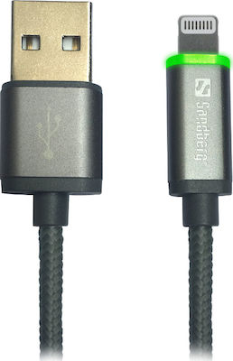 Sandberg Braided LED USB to Lightning Cable Γκρι 1m (480-10)