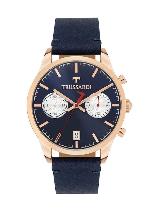 Trussardi My Time Ρολόι Χρονογράφος Μπαταρίας με Δερμάτινο Λουράκι σε Μπλε χρώμα