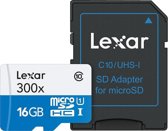 Lexar High-Performance 300x microSDHC 16GB U1 UHS-I 45MB/s With Adapter