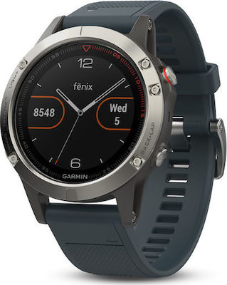 Garmin Fenix 5 47mm Smartwatch mit Pulsmesser (Silver with Granite Blue Band)