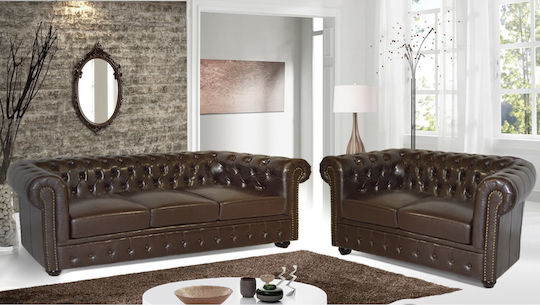 Σετ Σαλονιού Chesterfield Dunkelbraun 3-Seater & 2-Seater