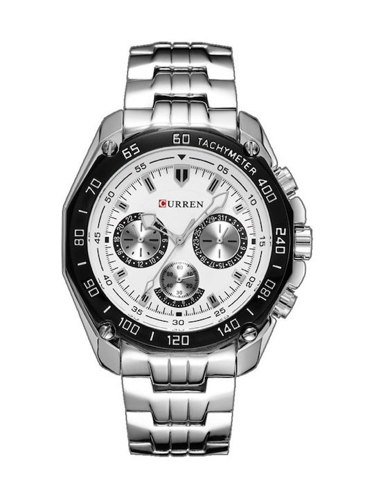Curren Herrenuhr 43mm Chronograph Batterie mit Silber Metallarmband