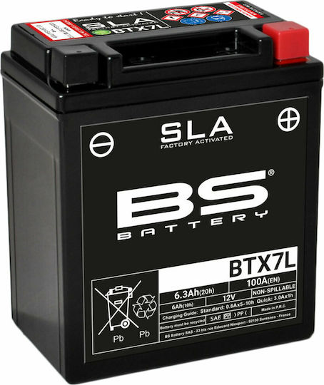 BS SLA GEL Motorcycle Battery YTX7L-BS 100A with Capacity 6Ah