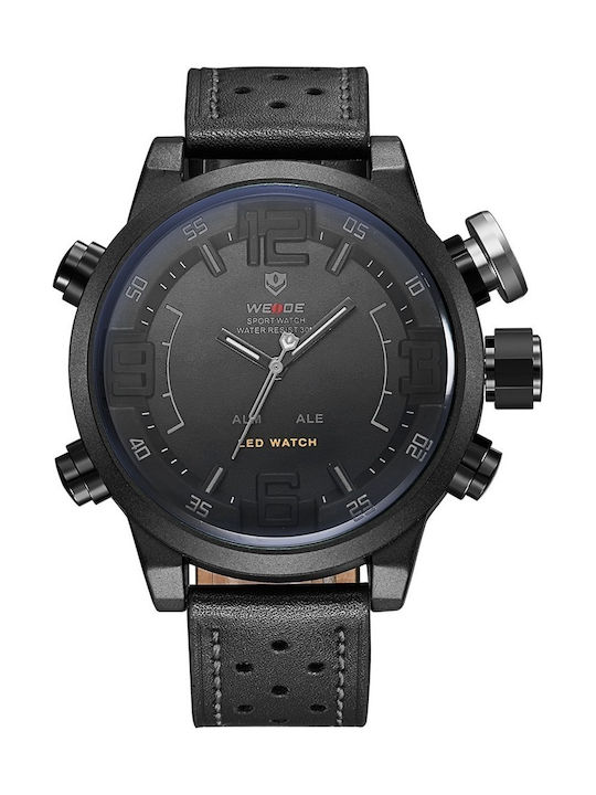 Weide Watch Battery with Black Leather Strap WD10167