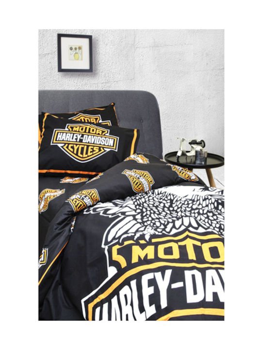 Homeline Harley Davidson 496 Σετ Παιδική Παπλωματοθήκη Μονή με Μαξιλαροθήκη Μαύρη 170x250εκ.