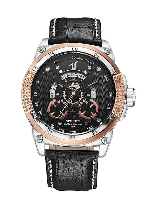 Weide Men's Watch 50mm Battery with Black Leather Strap