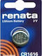 Renata Μπαταρία Λιθίου Ρολογιών CR1616 3V 1τμχ