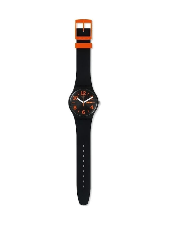 Swatch Orangio Watch with Black Rubber Strap